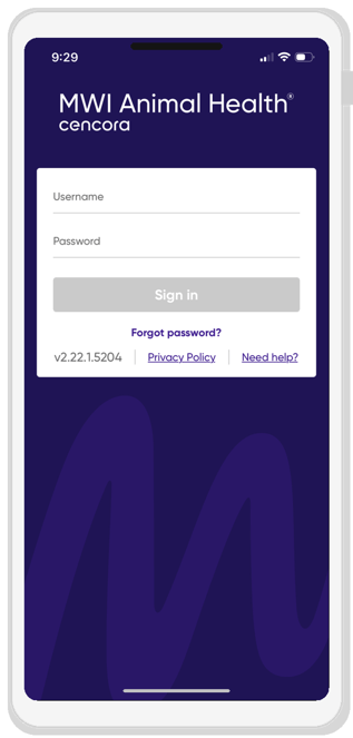 MWIAH Mobile App Log In Screen